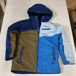 Marmot Tri-Color Hooded Jacket in Blue and Brown
